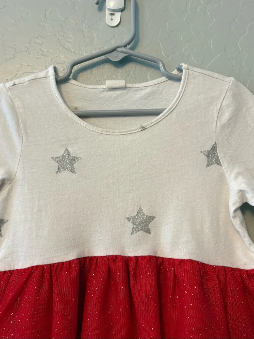 Baby gap white silver and red star print peplum top with tulle size 5